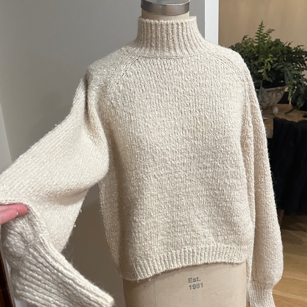 Maje Cream alpaca/Cotton blend chunky knit Turtleneck Sweater